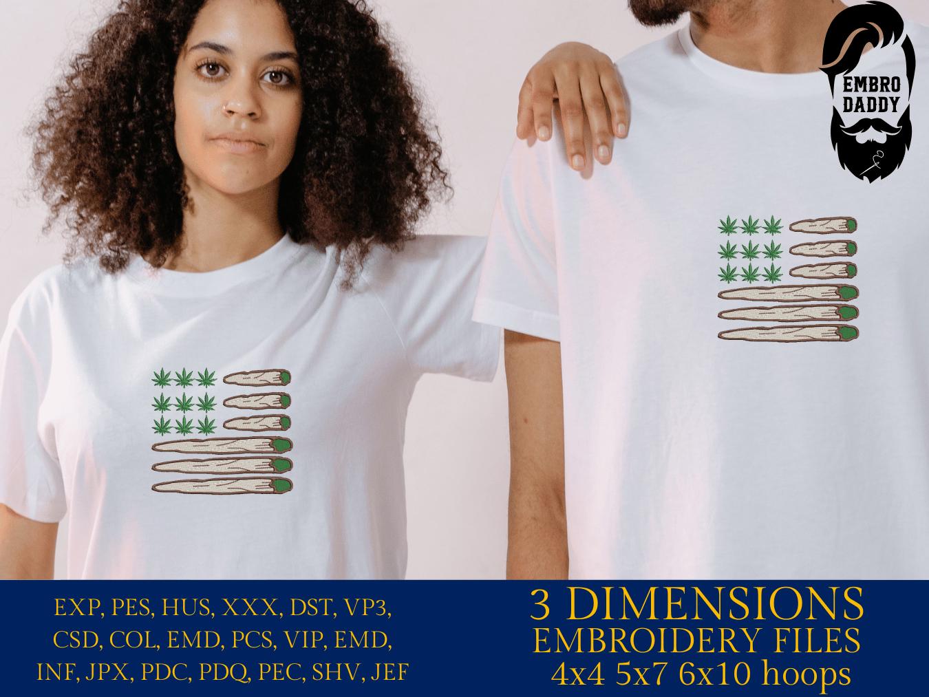 Machine Embroidery files, Marijuana Leaf, Joint, Blunt, USA, US Flag, Bud, Pot, Smoke, Weed, Cannabis, Hemp, PES, dst, xxx, hus & more