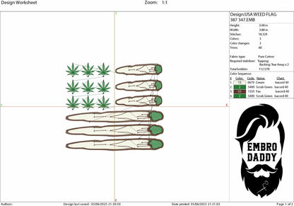 Machine Embroidery files, Marijuana Leaf, Joint, Blunt, USA, US Flag, Bud, Pot, Smoke, Weed, Cannabis, Hemp, PES, dst, xxx, hus & more