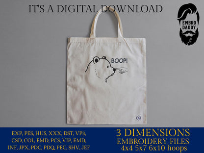 Machine Embroidery files, Boop! Bear Finger Touching Nose, Papa Bear, Black Bear, Funny Meme, PES, xxx, hus & more