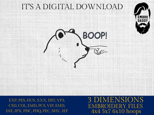 Machine Embroidery files, Boop! Bear Finger Touching Nose, Papa Bear, Black Bear, Funny Meme, PES, xxx, hus & more