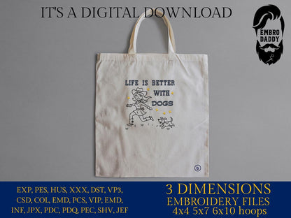 Machine Embroidery files, Life Is Better With Dogs, Dog Lover, Dog Mama, Vintage Dogs, Gift for Dogs, Trendy Dog, PES, hus, dst, vp3 & more