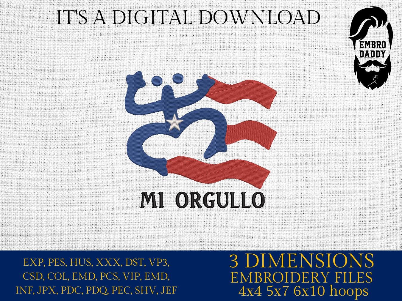 Machine Embroidery files, Puerto Rico Rican, Mi Orgullo, Frog, Rana, Taino, Country National, DST, PES, xxx, hus & more,