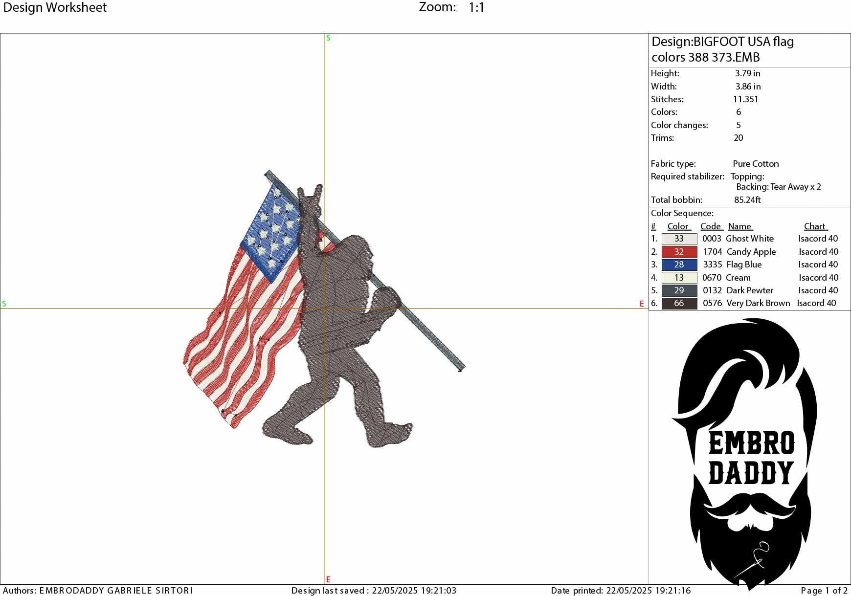Machine Embroidery files, Bigfoot USA flag, US flag, Bigfoot Design, PES, xxx, hus & more