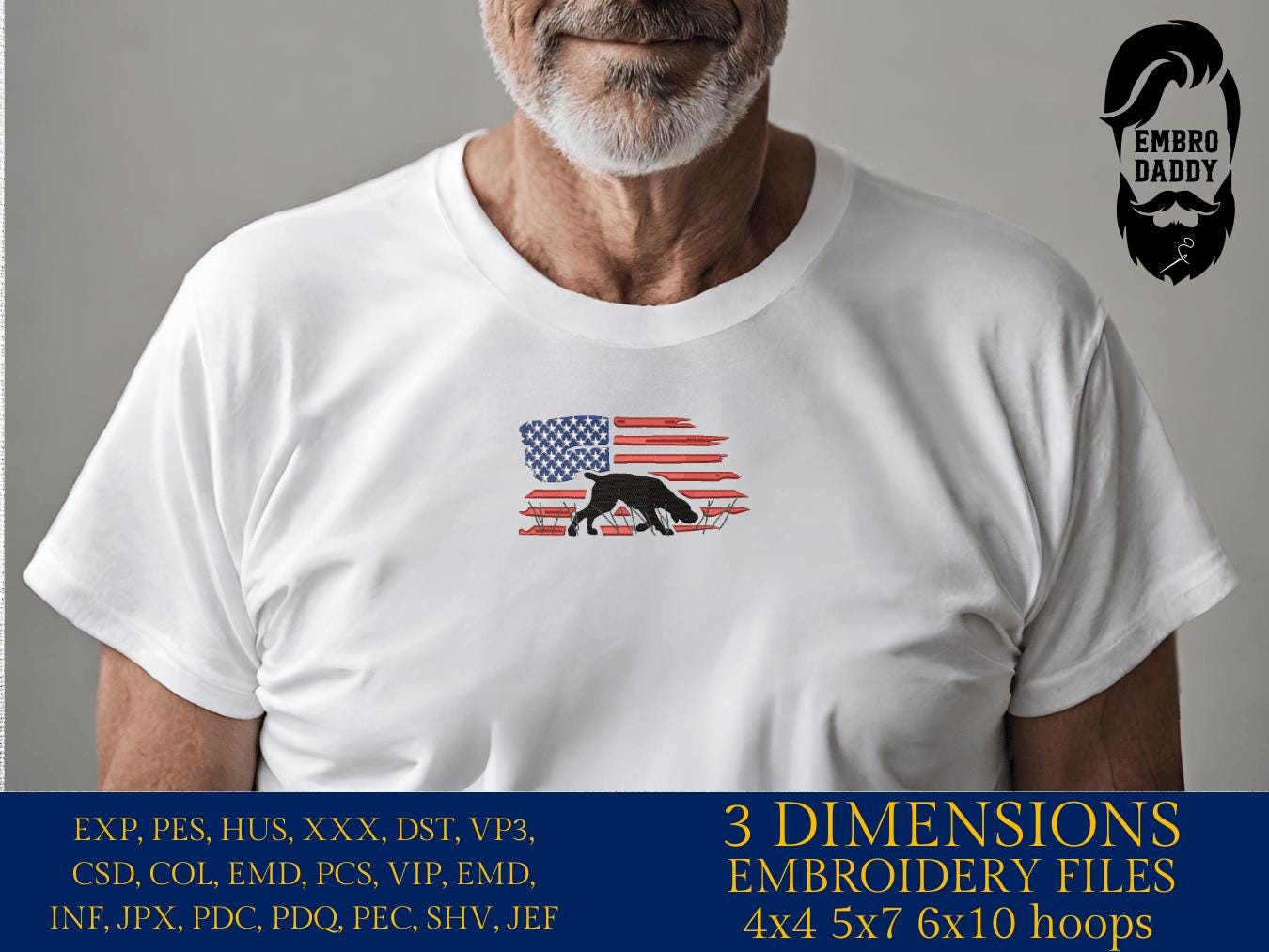 Machine Embroidery files, Hunting Dog, American Flag, Pointer, Hunting, Dad Hunting, Patriotic, Duck Hunting, PES, DST, xxx, hus & more