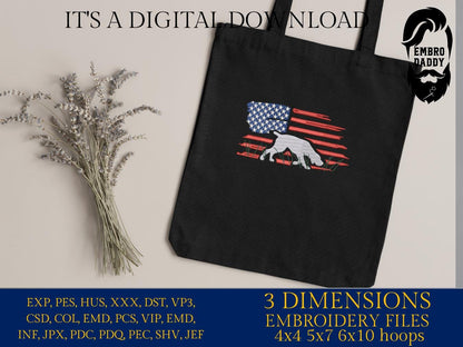Machine Embroidery files, Hunting Dog, American Flag, Pointer, Hunting, Dad Hunting, Patriotic, Duck Hunting, PES, DST, xxx, hus & more