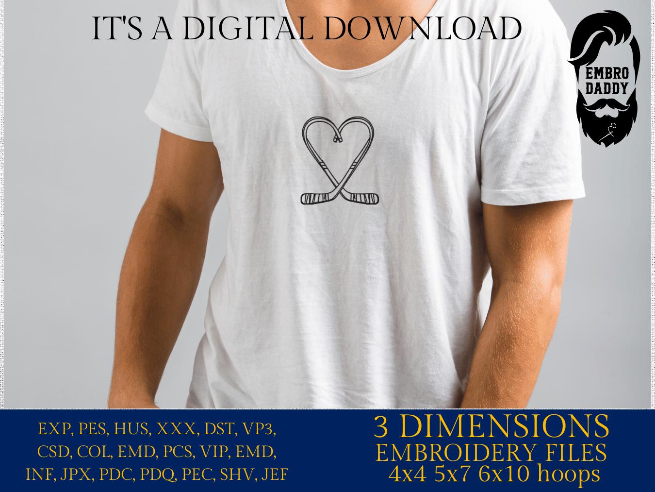 Machine Embroidery, Hockey heart, PES, dst, xxx, hus & more
