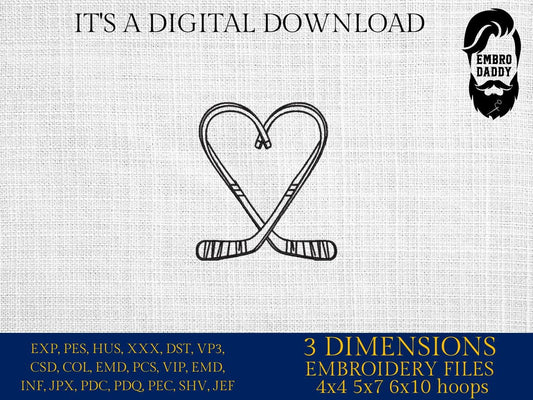 Machine Embroidery, Hockey heart, PES, dst, xxx, hus & more