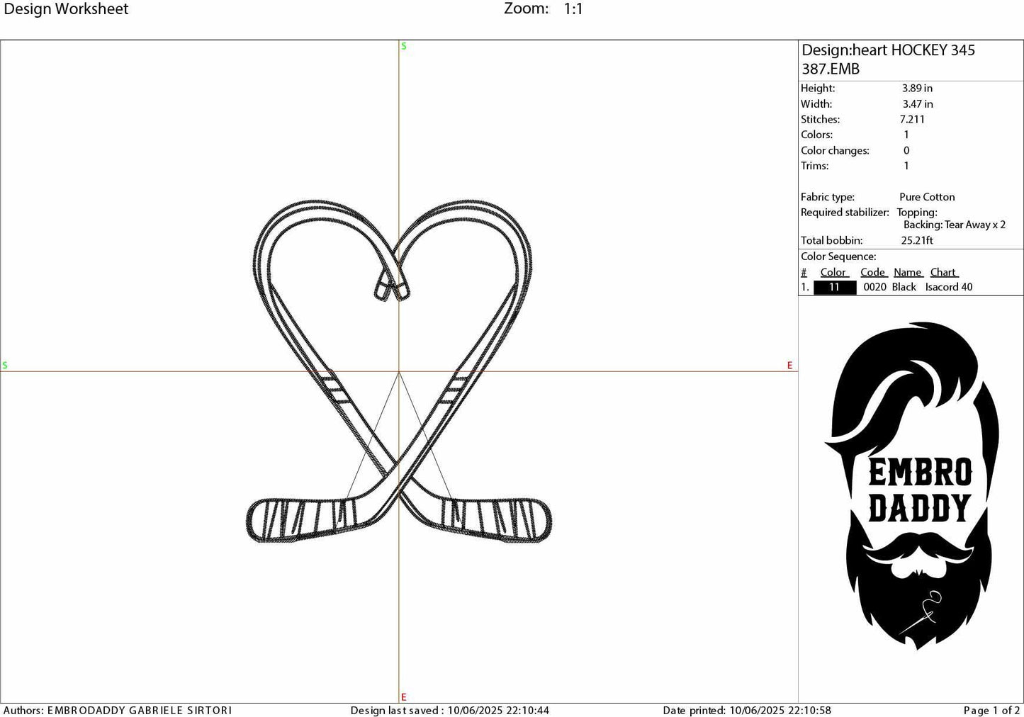 Machine Embroidery, Hockey heart, PES, dst, xxx, hus & more