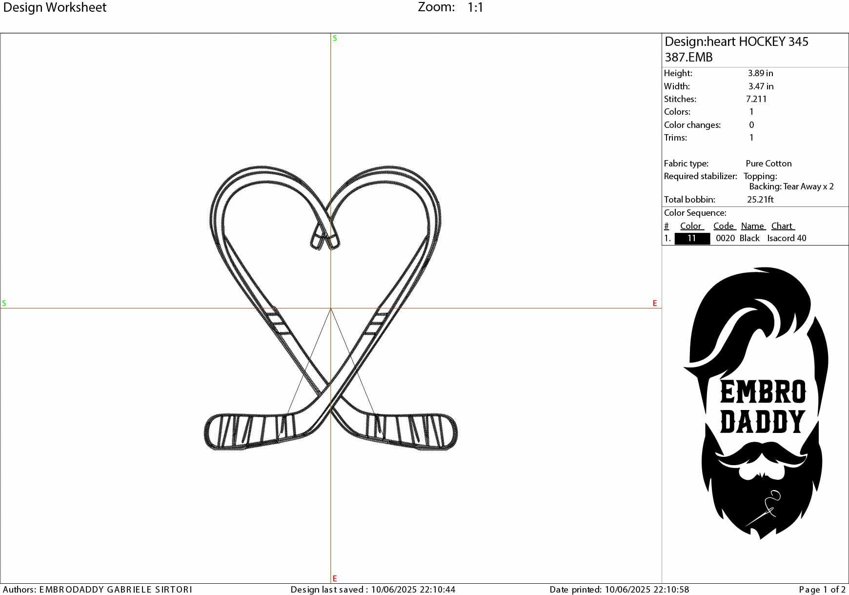 Machine Embroidery, Hockey heart, PES, dst, xxx, hus & more