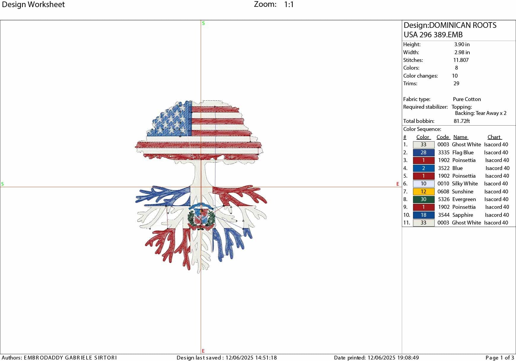 Machine Embroidery files, USA Tree Dominican Republic, PES, xxx, hus, dst & more