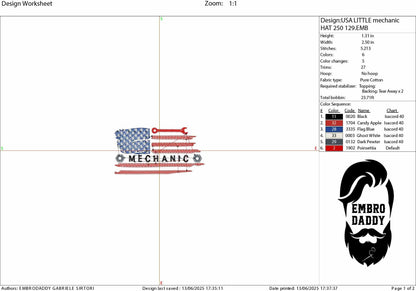 Machine Embroidery files, embroidery file digitize for hat, Usa flag, Mechanic, American Flag PES, xxx, dst, hus & more