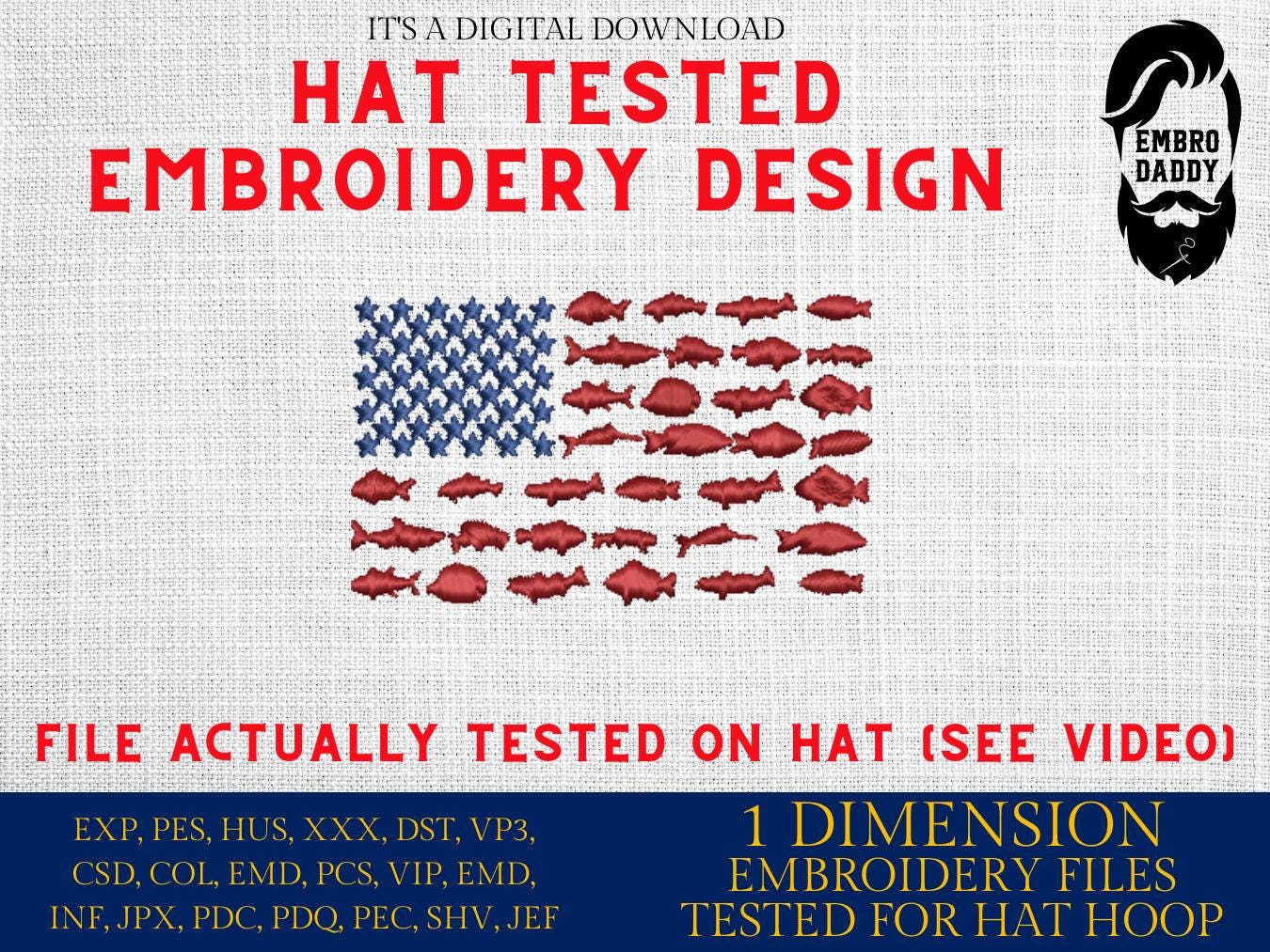 Machine Embroidery files, fish USA flag, embroidery file digitize for hat, American Flag PES, xxx hus & more