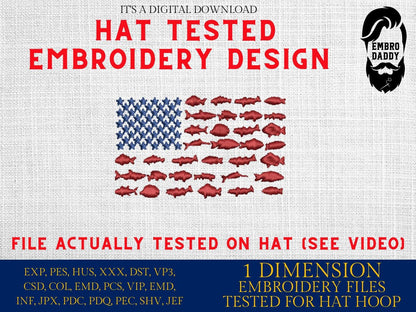 Machine Embroidery files, fish USA flag, embroidery file digitize for hat, American Flag PES, xxx hus & more
