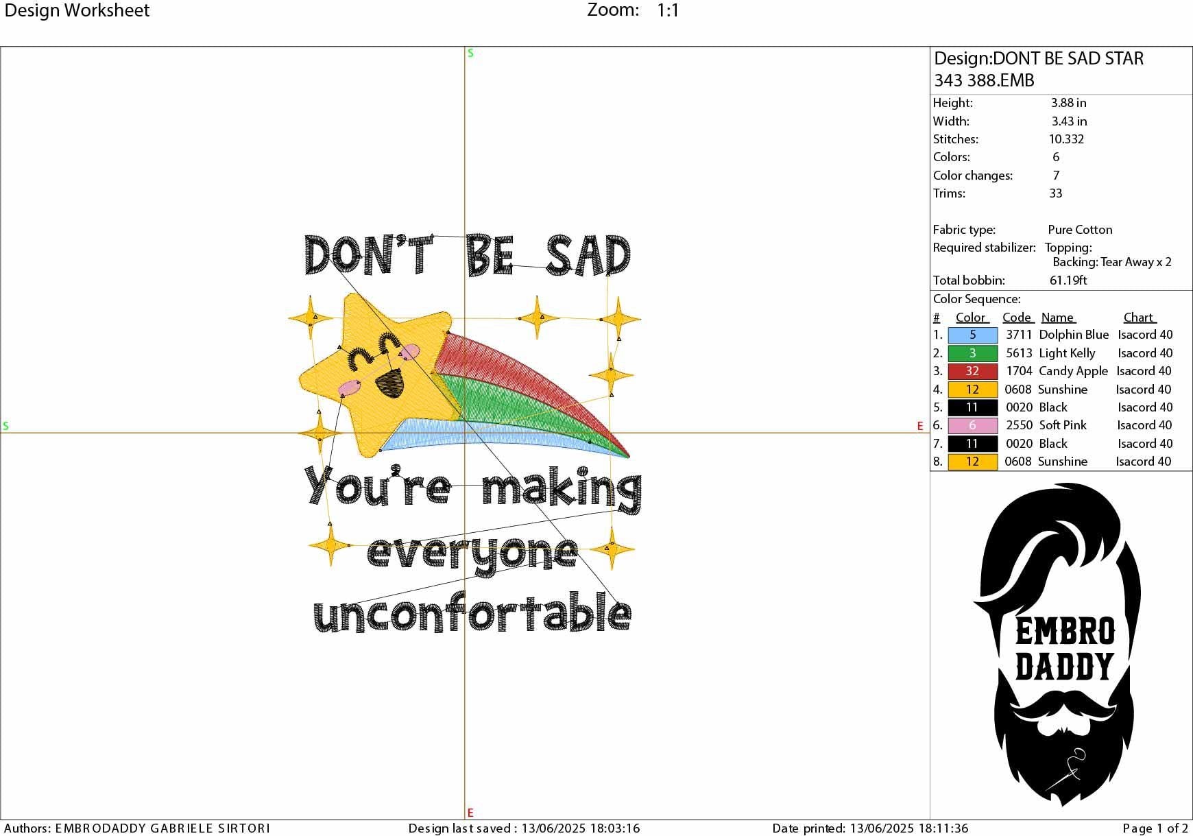 Machine Embroidery files, don't be sad you're making everyone uncomfortable, PES, DST, xxx, hus & more