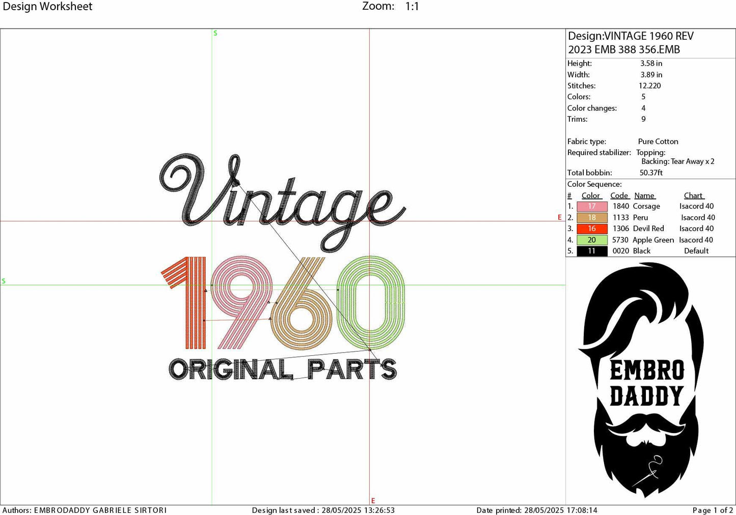 Machine Embroidery files, Vintage 1960 Original parts pes, birthday funny embroidery files, gift idea PES, xxx, hus & more
