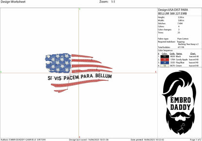 Machine Embroidery files, Usa flag, si vis pacem para bellum, patriotic, PES, dst, xxx hus & more