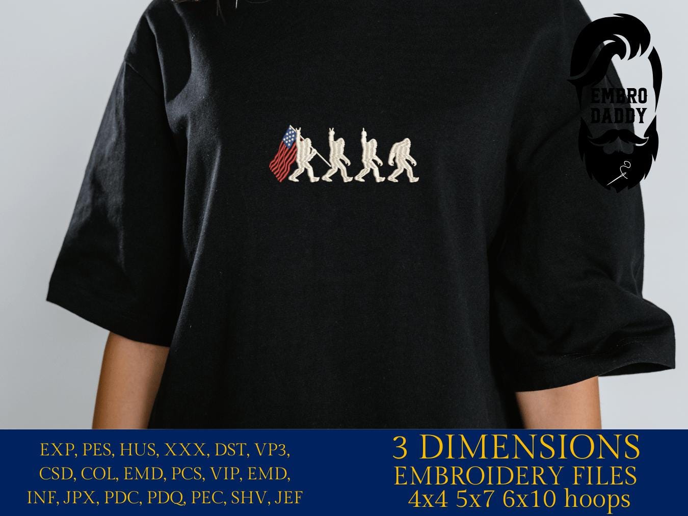 Machine Embroidery files, Bigfoot USA flag, US flag, Bigfoot Design, PES, xxx, hus & more