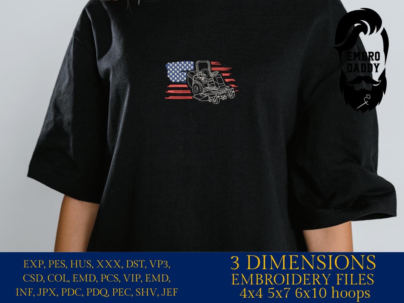 Machine Embroidery files, US Lawn Mower, Lawn Mower With Flag, Landscaping, PES, dst, xxx hus & more