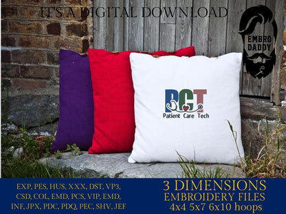 Machine Embroidery files, Patient Care Technician, PCT, Patient Care Tech, Nurse Life, Nursing, Stethoscope, pes, DST, xxx, hus & more