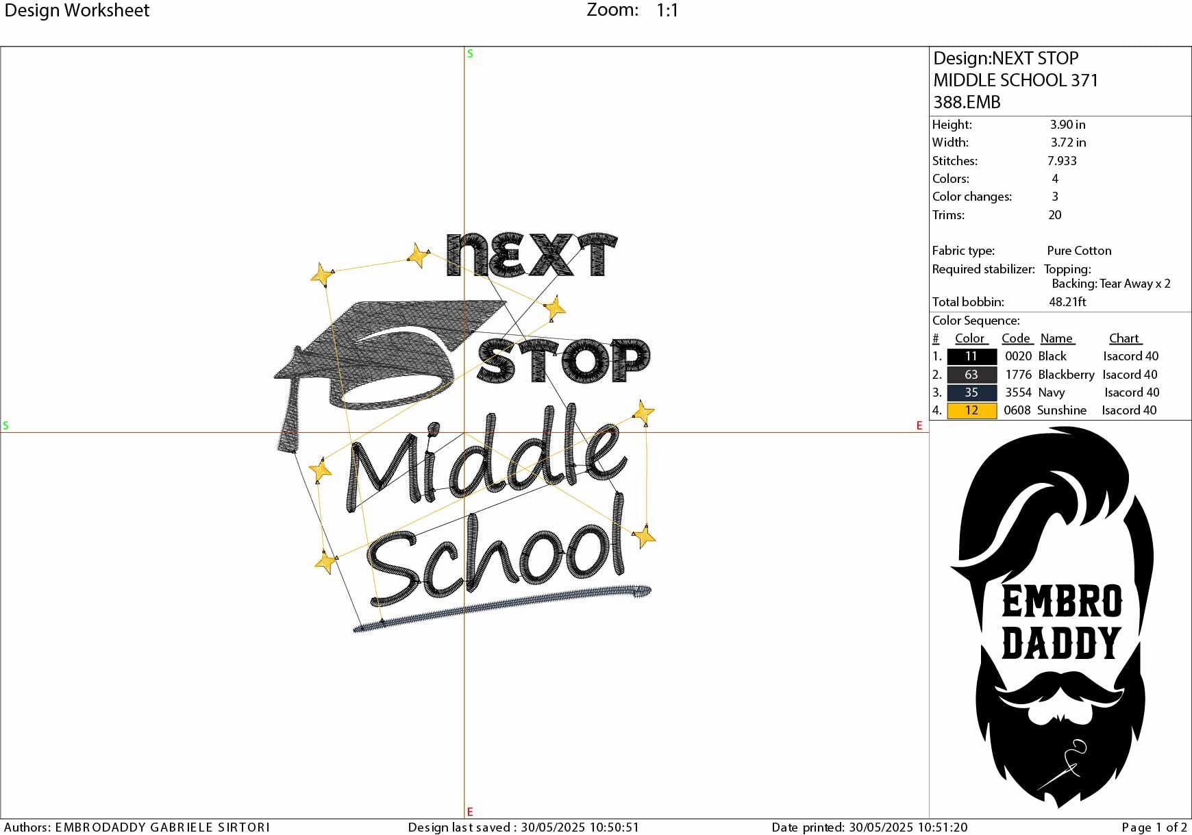 Machine Embroidery files, Next Stop Middle School, Middle School, Back to School, Graduation, dst, xxx, hus & more