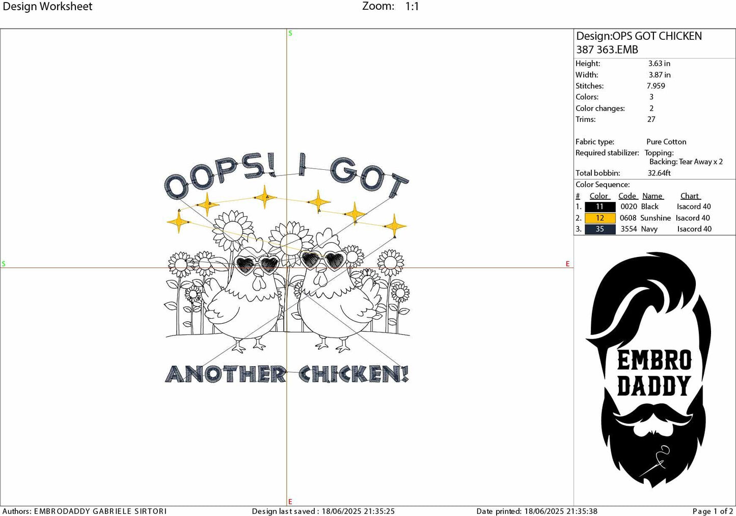 Machine Embroidery files, Oops I Got Another Chicken, Funny Farm Animal, Rustic Farmhouse, Trendy Chicken PES, dst, xxx, hus & more