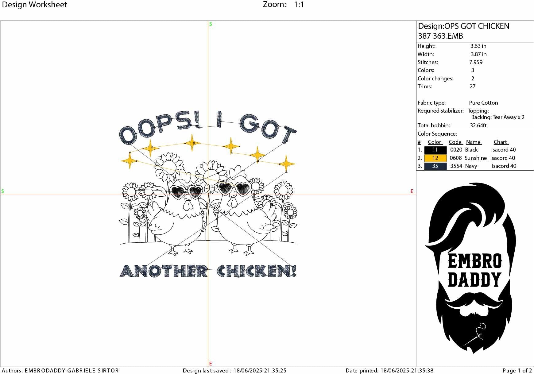 Machine Embroidery files, Oops I Got Another Chicken, Funny Farm Animal, Rustic Farmhouse, Trendy Chicken PES, dst, xxx, hus & more