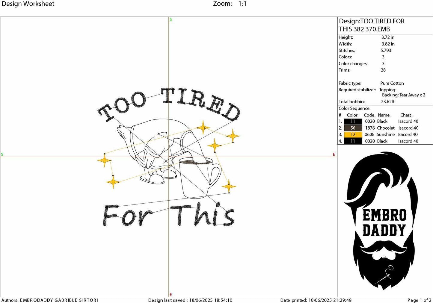 Machine Embroidery files, Too Tired for This, Funny Goose Coffee Design, Snarky Morning, Humor Sassy Goose, Caffeine, PES, xxx, hus & more