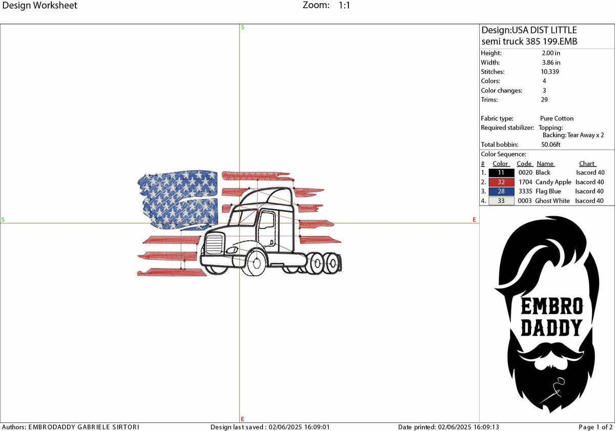 Machine Embroidery files, USA flag semi truck, PES, DST, xxx, hus & more