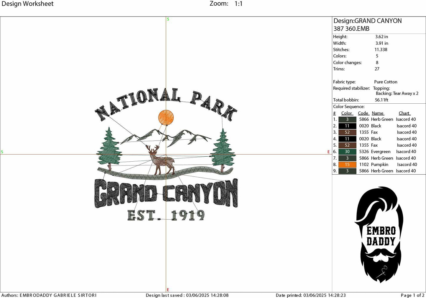 Machine embroidery files, Grand Canyon National Park, Grand Canyon Gifts, Gifts PES, DST, hus & more