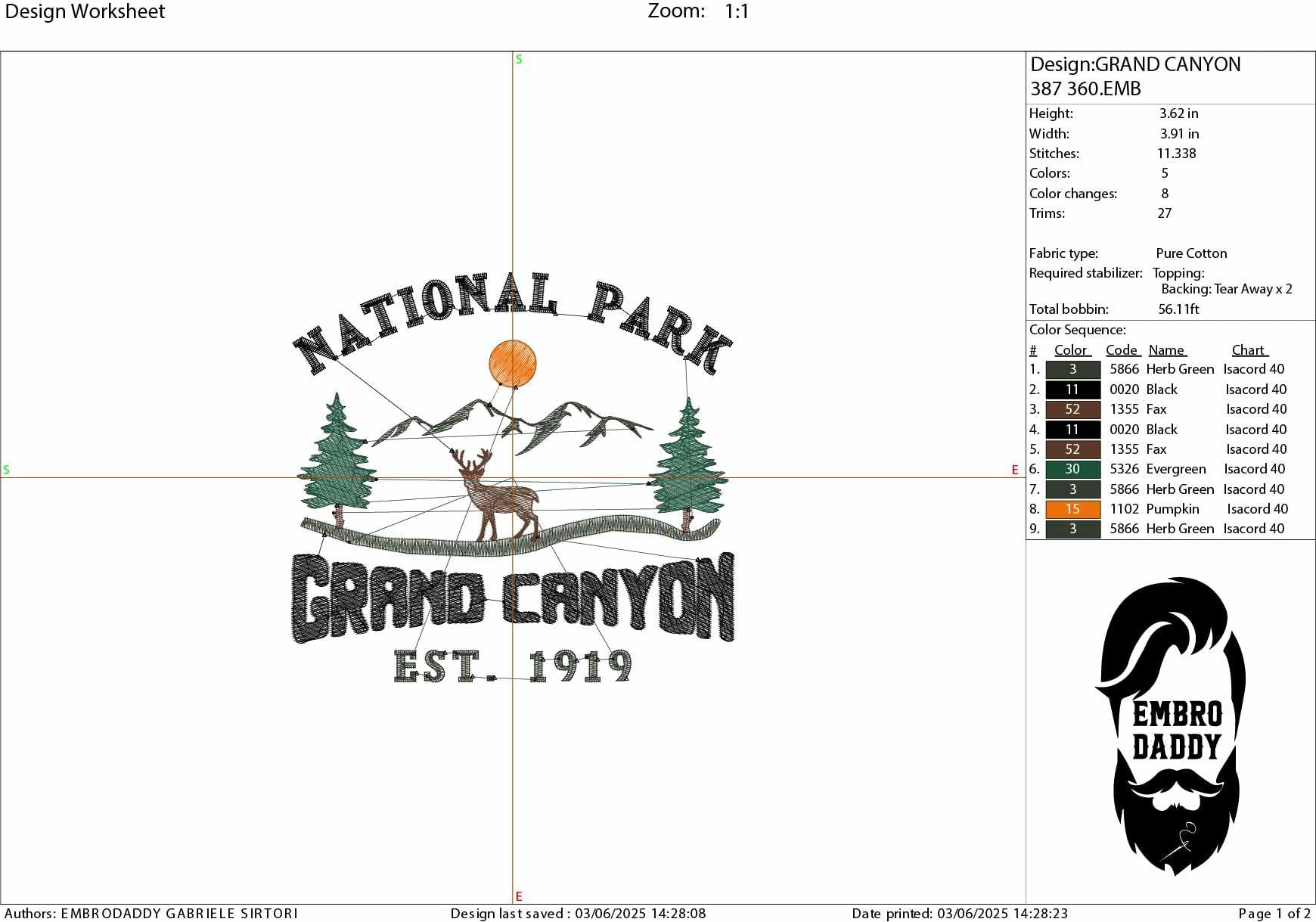 Machine embroidery files, Grand Canyon National Park, Grand Canyon Gifts, Gifts PES, DST, hus & more