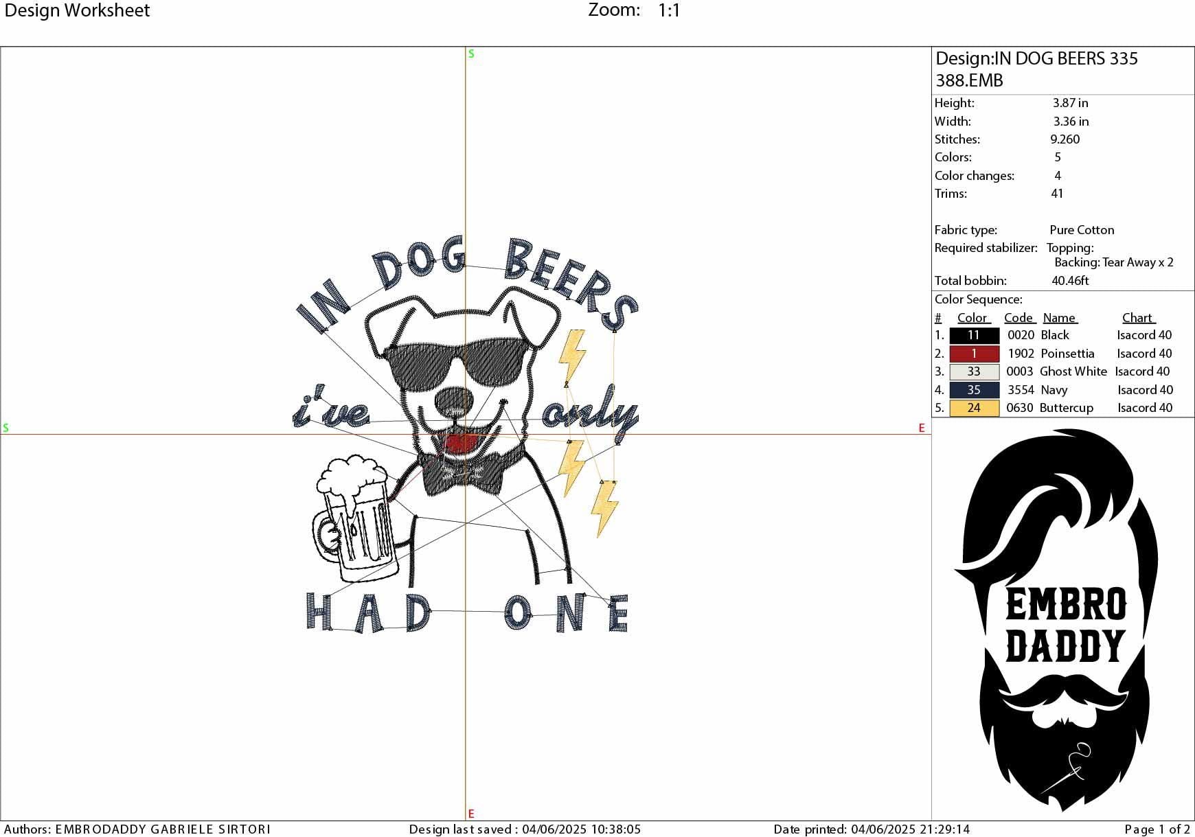Machine Embroidery files, In Dog Beers I've Only Had One, Funny Dog Beers, Funny Drinking, Pet Beer, Dog Lover pes, dst, hus & more