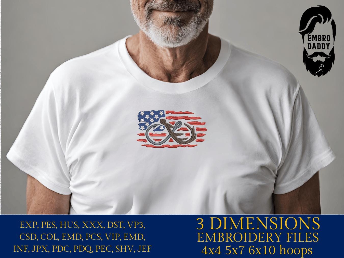 Machine Embroidery files, Fishing and Hunting American Flag, hook and antler, US flag, PES, DST, xxx, hus & more
