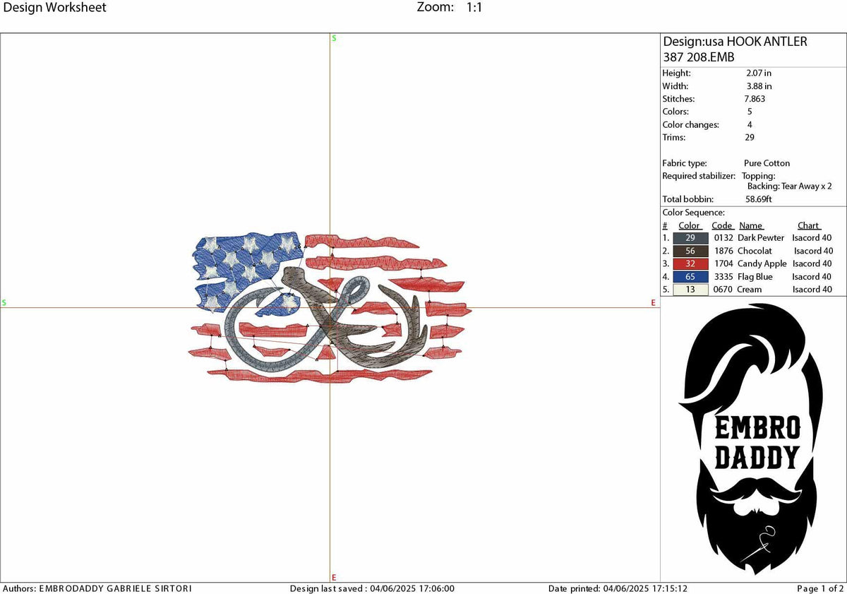 Machine Embroidery files, Fishing and Hunting American Flag, hook and antler, US flag, PES, DST, xxx, hus & more