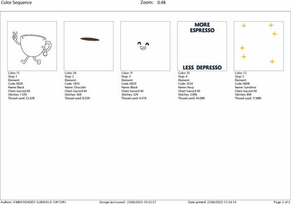Machine Embroidery files, More Espresso Less Depresso, Good vibes, Trendy coffee, Funny coffee, Motivational quote, PES, xxx, hus & more