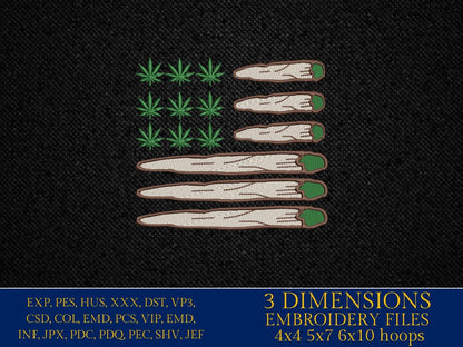 Machine Embroidery files, Marijuana Leaf, Joint, Blunt, USA, US Flag, Bud, Pot, Smoke, Weed, Cannabis, Hemp, PES, dst, xxx, hus & more