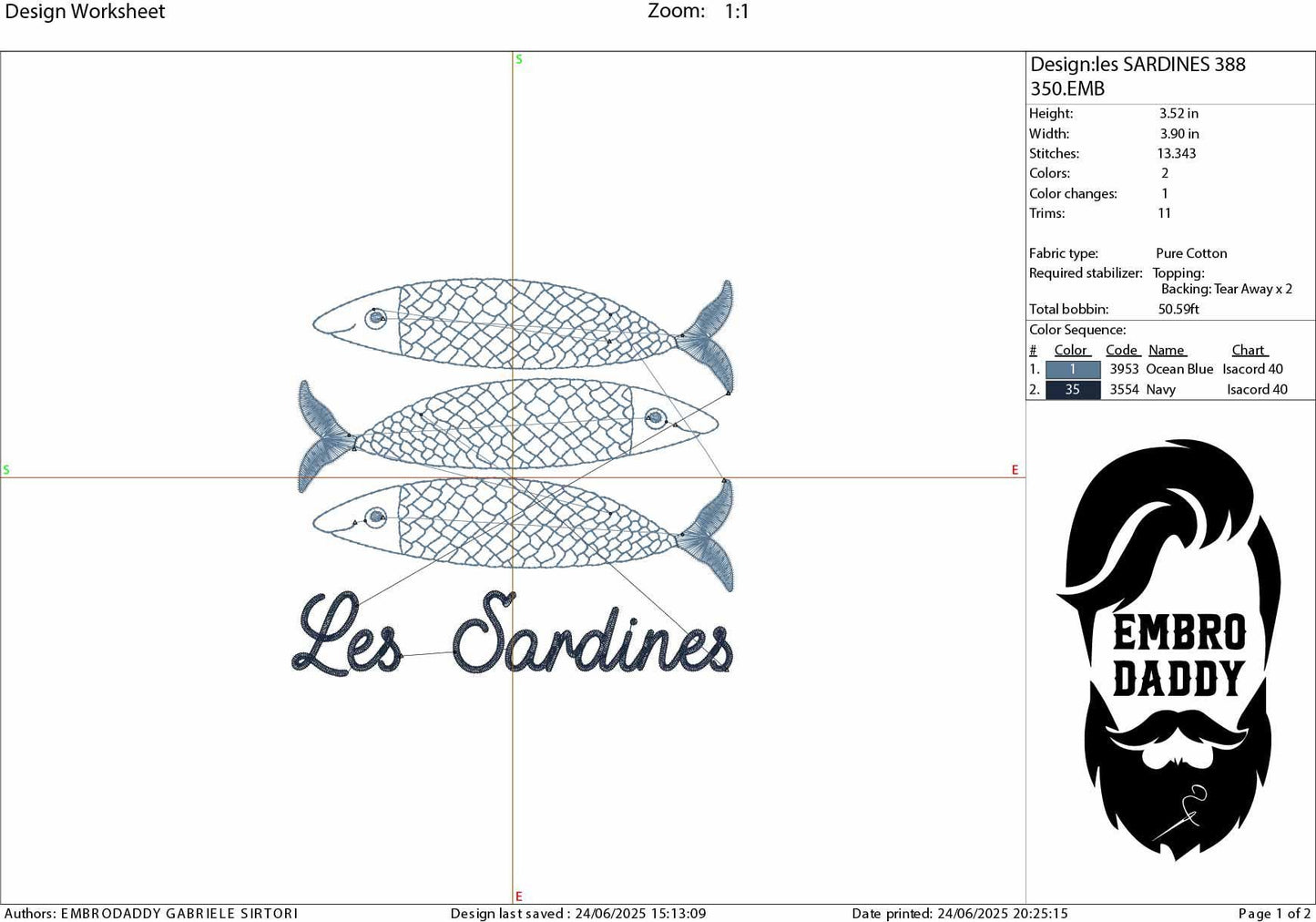 Machine Embroidery files, Les Sardines, Cute Fishes, PES, DST, hus & more