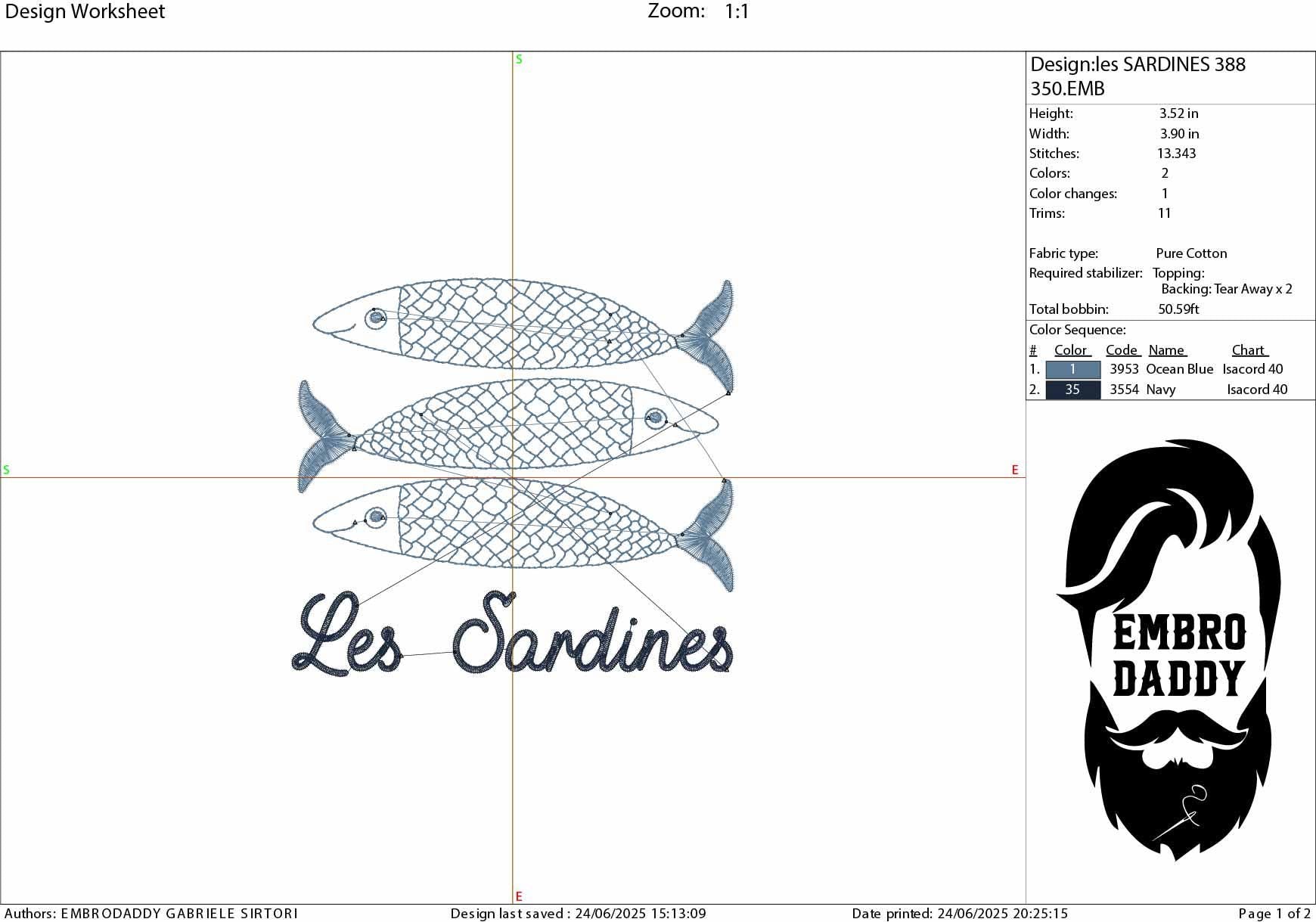 Machine Embroidery files, Les Sardines, Cute Fishes, PES, DST, hus & more