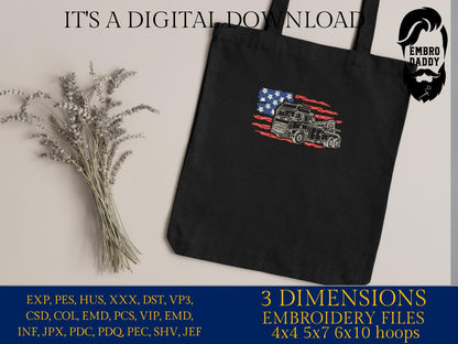 Machine Embroidery files, USA flag, Tow Trucker, Big Rigg, Wheeler, Semi Tractor, Trailer Shipping, Trucking , PES, DST, xxx, hus & more