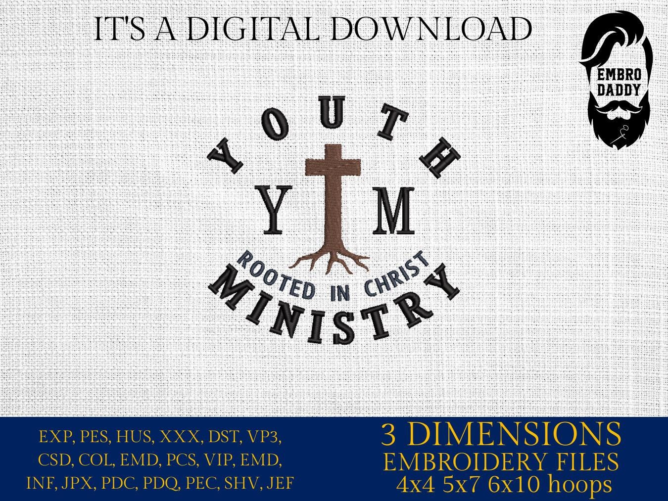 Machine Embroidery files, Youth Ministry, Rooted In Christ, Youth Group, PES, xxx, hus & more,