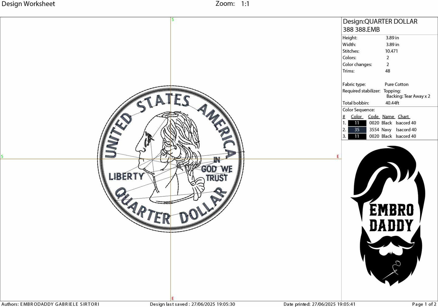 Machine Embroidery files, Money Coin, US Quarter Coin, 25 Cents, Dollar Sign, Currency Collecting Business, PES, dst, xxx hus & more