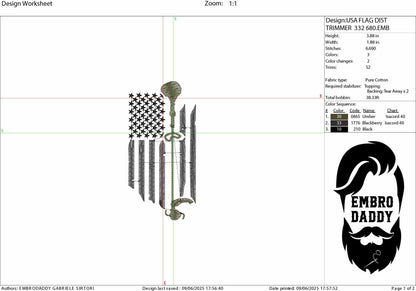 Machine Embroidery files, USA flag, Landscaping, Landscape Weed, Wacker, Trimmer Edger, US Landscaper, Green Grass, PES, xxx, hus, & more