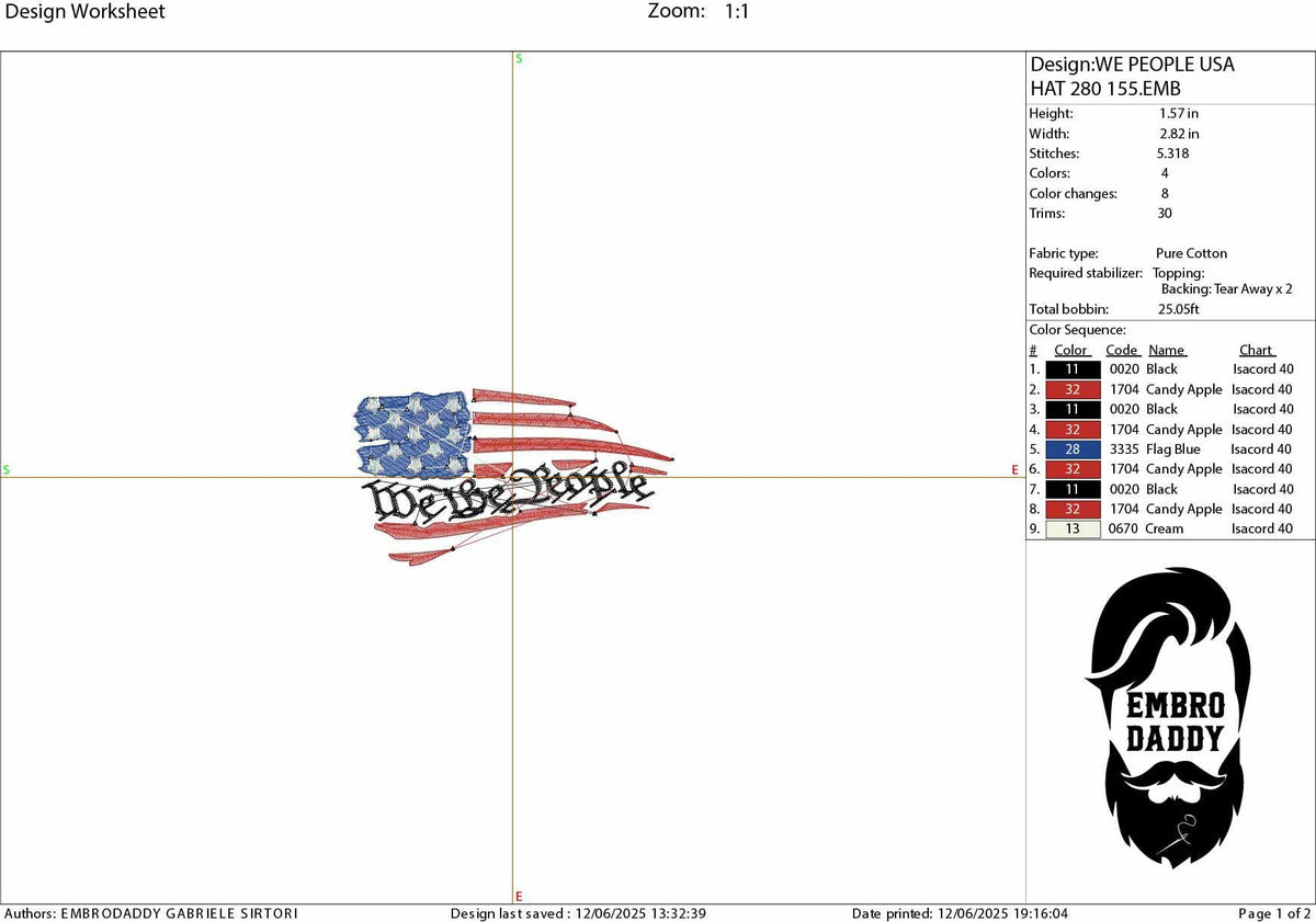Machine Embroidery files, embroidery file digitize for hat, Usa flag, We The People, American Flag PES, xxx, dst, hus & more