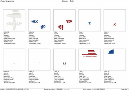 Machine Embroidery files, USA Tree Dominican Republic, PES, xxx, hus, dst & more