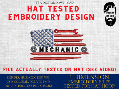 Machine Embroidery files, embroidery file digitize for hat, Usa flag, Mechanic, American Flag PES, xxx, dst, hus & more