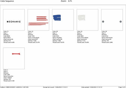 Machine Embroidery files, embroidery file digitize for hat, Usa flag, Mechanic, American Flag PES, xxx, dst, hus & more