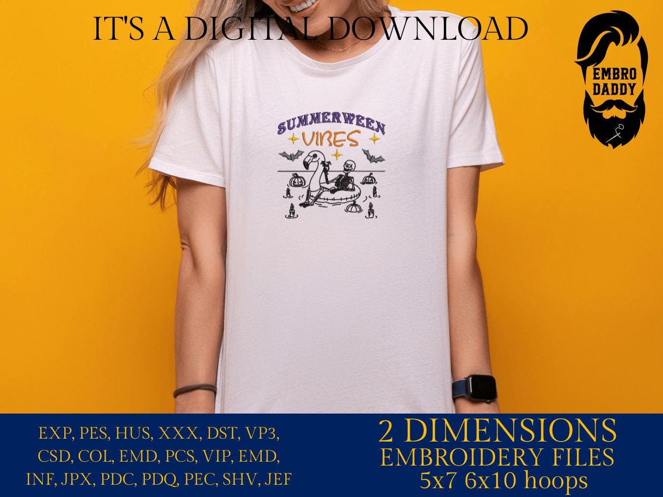 Machine Embroidery files, Summerween vibes, Funny Halloween, Summer, Funny Skeleton, PES, DST, xxx, hus and more