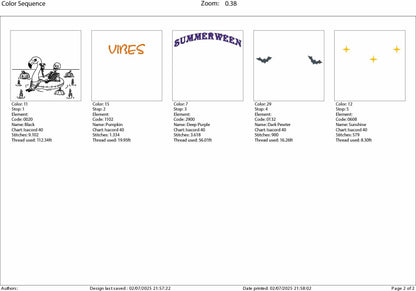 Machine Embroidery files, Summerween vibes, Funny Halloween, Summer, Funny Skeleton, PES, DST, xxx, hus and more