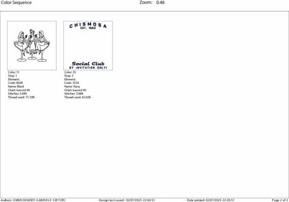 Machine Embroidery files, Chismosa Social Club, Funny, Girls Night Out, Latina Humor, Funny Cocktail, PES, 1st, xxx, hus & more