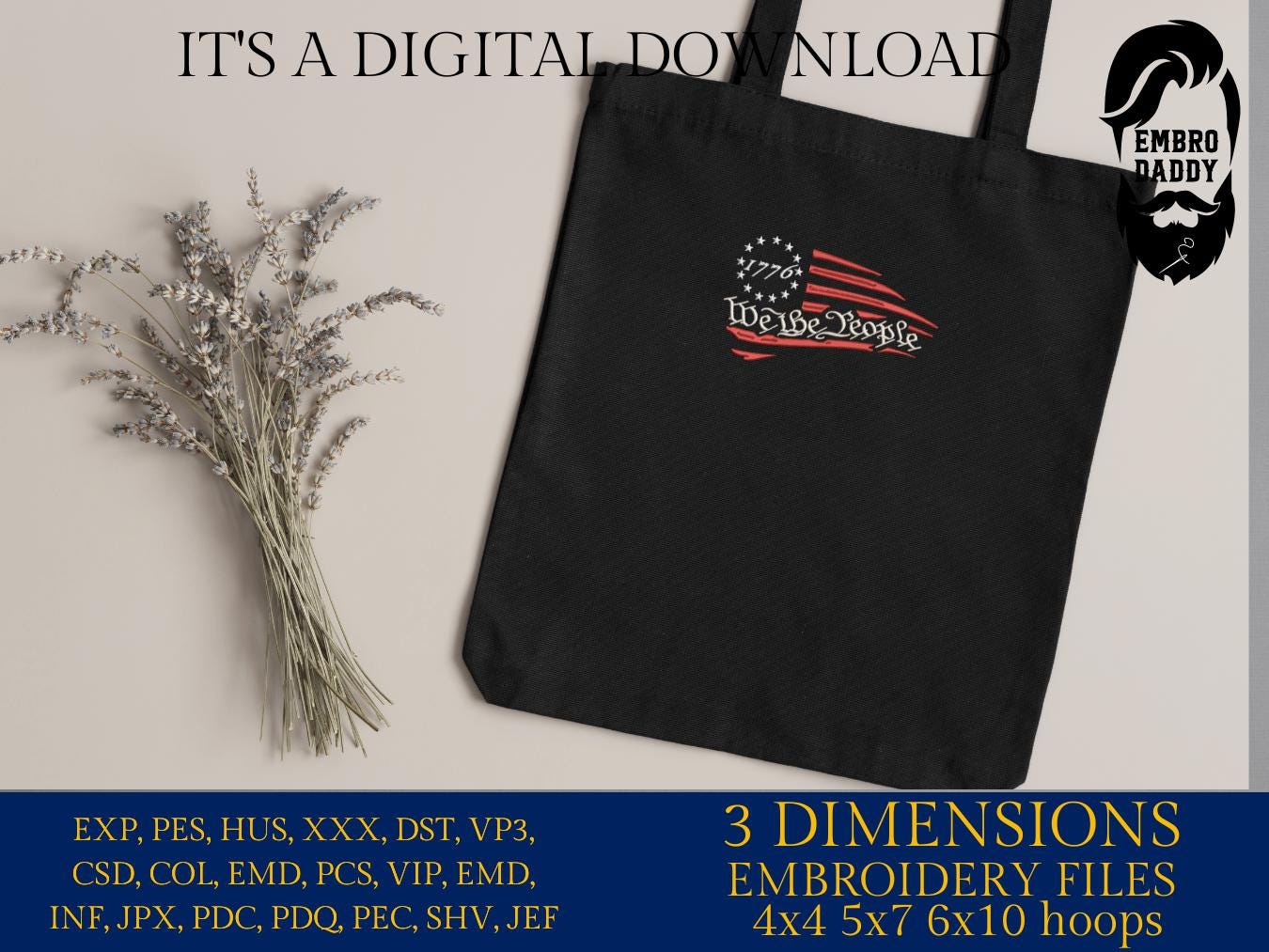 Machine Embroidery files, Usa flag, We the People, patriotic, PES, dst, xxx hus & more
