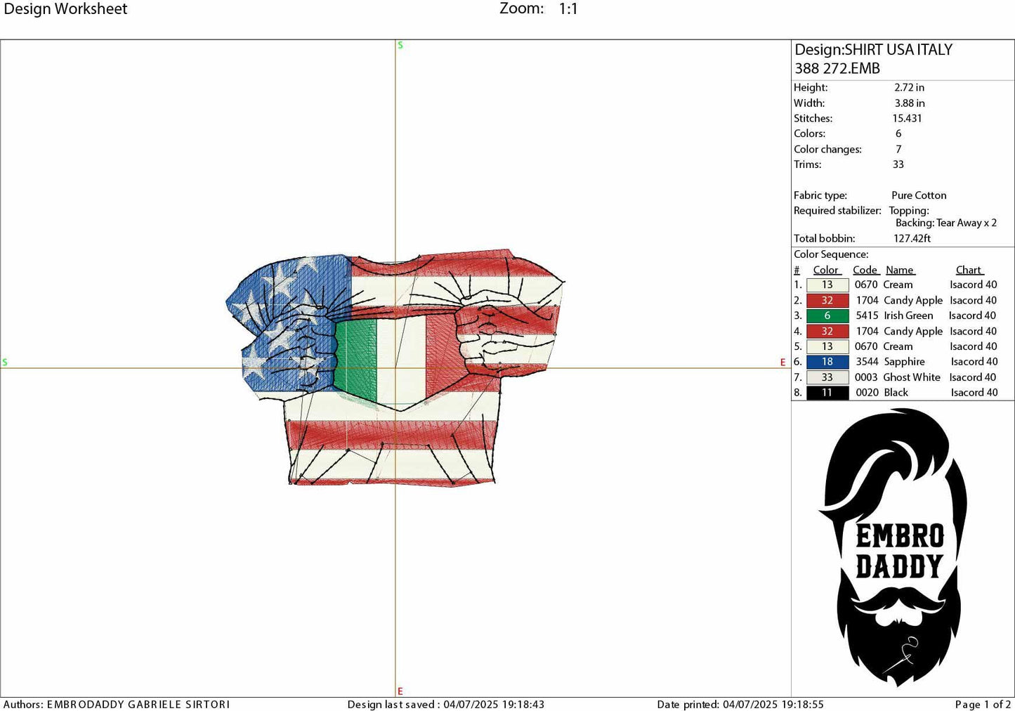 Machine Embroidery files, USA Italy shirt, PES, xxx, hus, dst & more